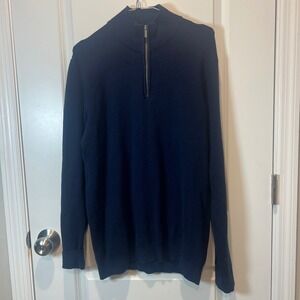Primark Mens Navy Blue Ribbed Quarter Zip Sweater Large